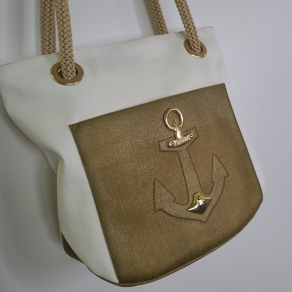 Rodo - Vintage Nautical Gold and White Bag with Rope Handles - Picture 4 of 13